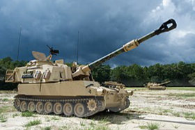 An M109 self-propelled howitzer on a firing position.