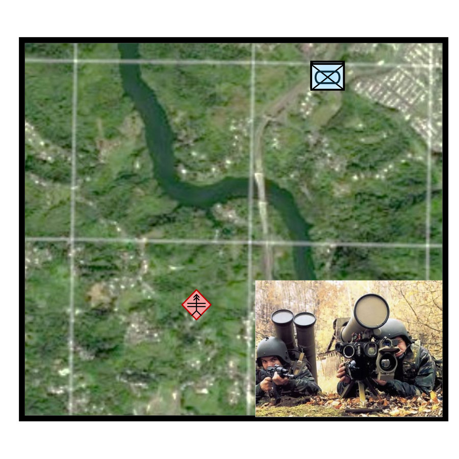 Close view of the crossing. The ATGM team is dug in south-west of the bridge.